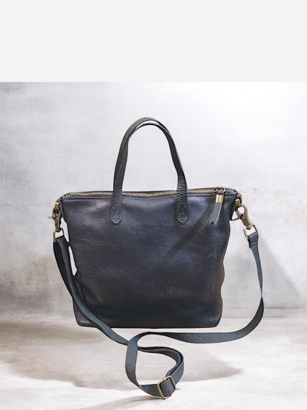 Madwell Black Leather Crossbody Tote Bag